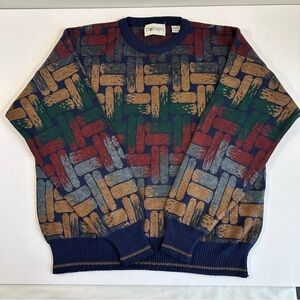 Vintage JT Beckett Made in Italy Abstract Knit Sweater XL Multicolor Coogi Style